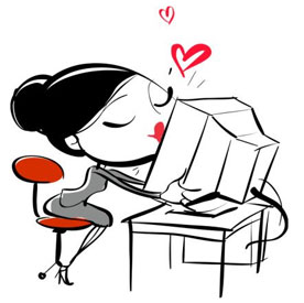 image of a girl snuggling a computer