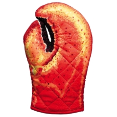 An oven mitt that looks like a lobster claw